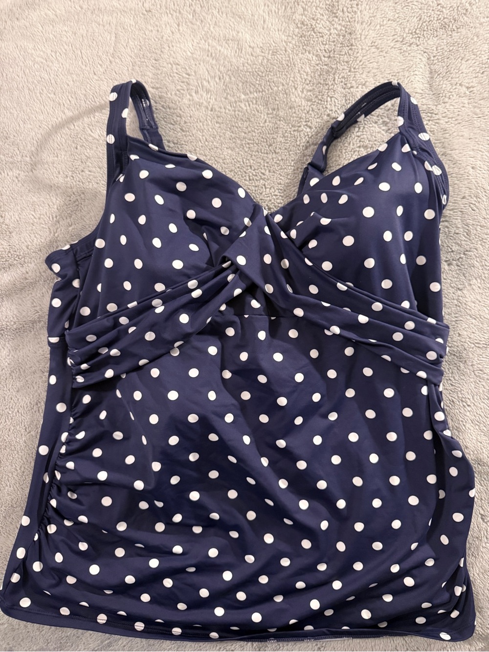 Lands' End Women's Plus Size 20W Navy Blue Polka Dot Twist Front Tankini Top